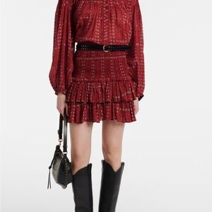 Isabel Marant FR 34 US 2 Floral Burgundy red Smocked June Naomi Skirt Grenat NWT